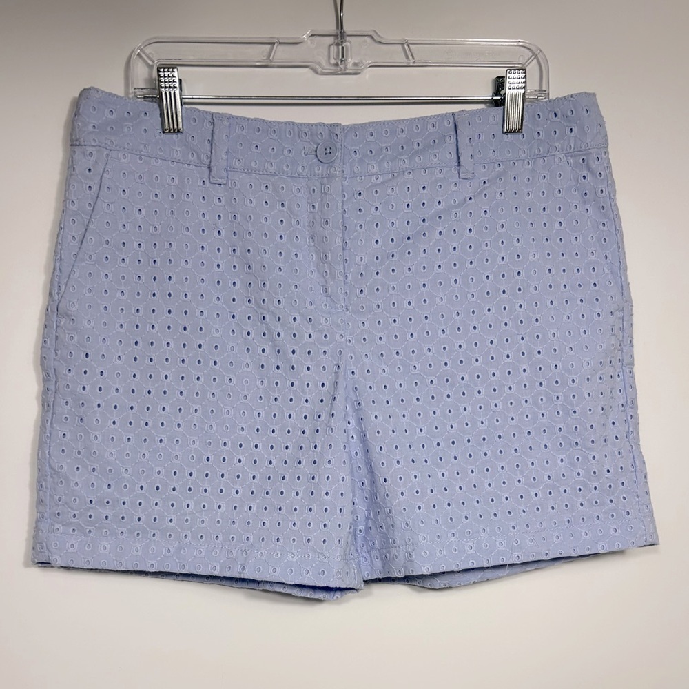 Loft Factory 6” Short Size 10 Purple Periwinkle Cotton Eyelet Embroidered Casual